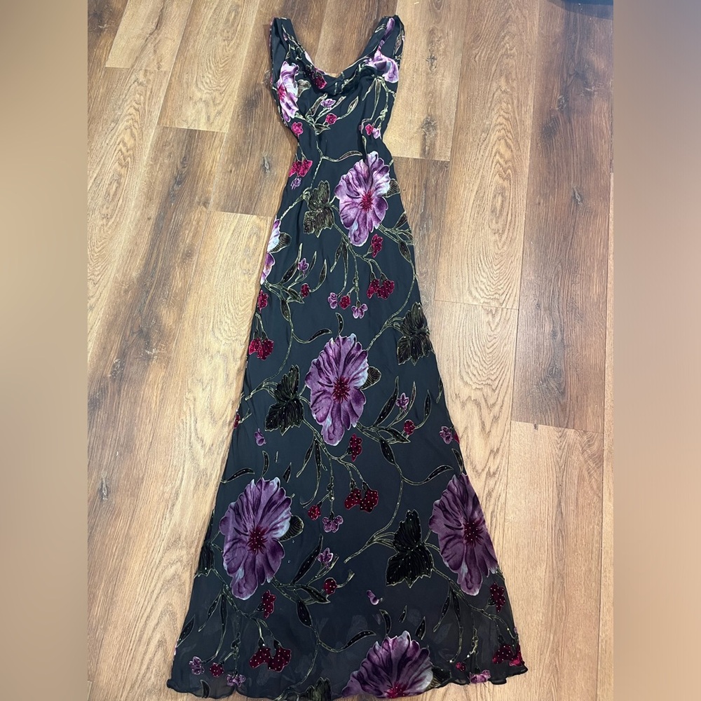 Vintage Y2K Silk Beaded Dress Velvet Burnout Dress Floral Vintage Beaded Dress - Picture 6 of 11